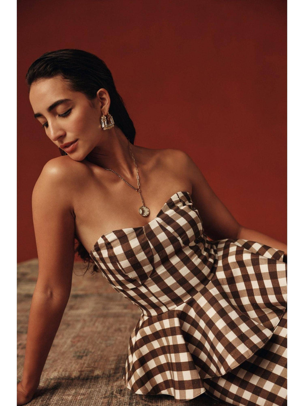 Brown Vichy Peplum Bustier | pt51 - view 3