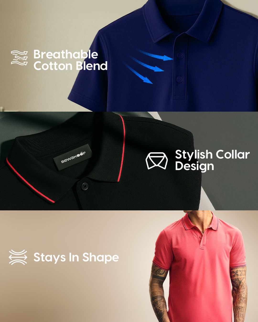 Men's Blue Textured Polo T-shirt Morrislane