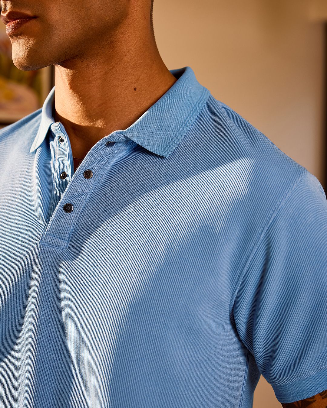 Men's Blue Textured Polo T-shirt Morrislane