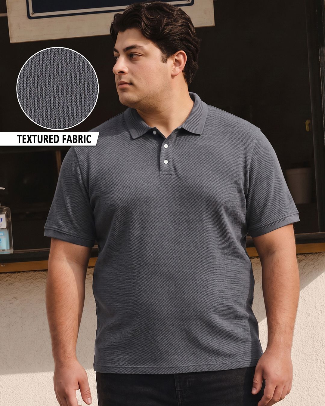 Men's Dark Grey Textured Plus Size Polo T-shirt Morrislane image 1