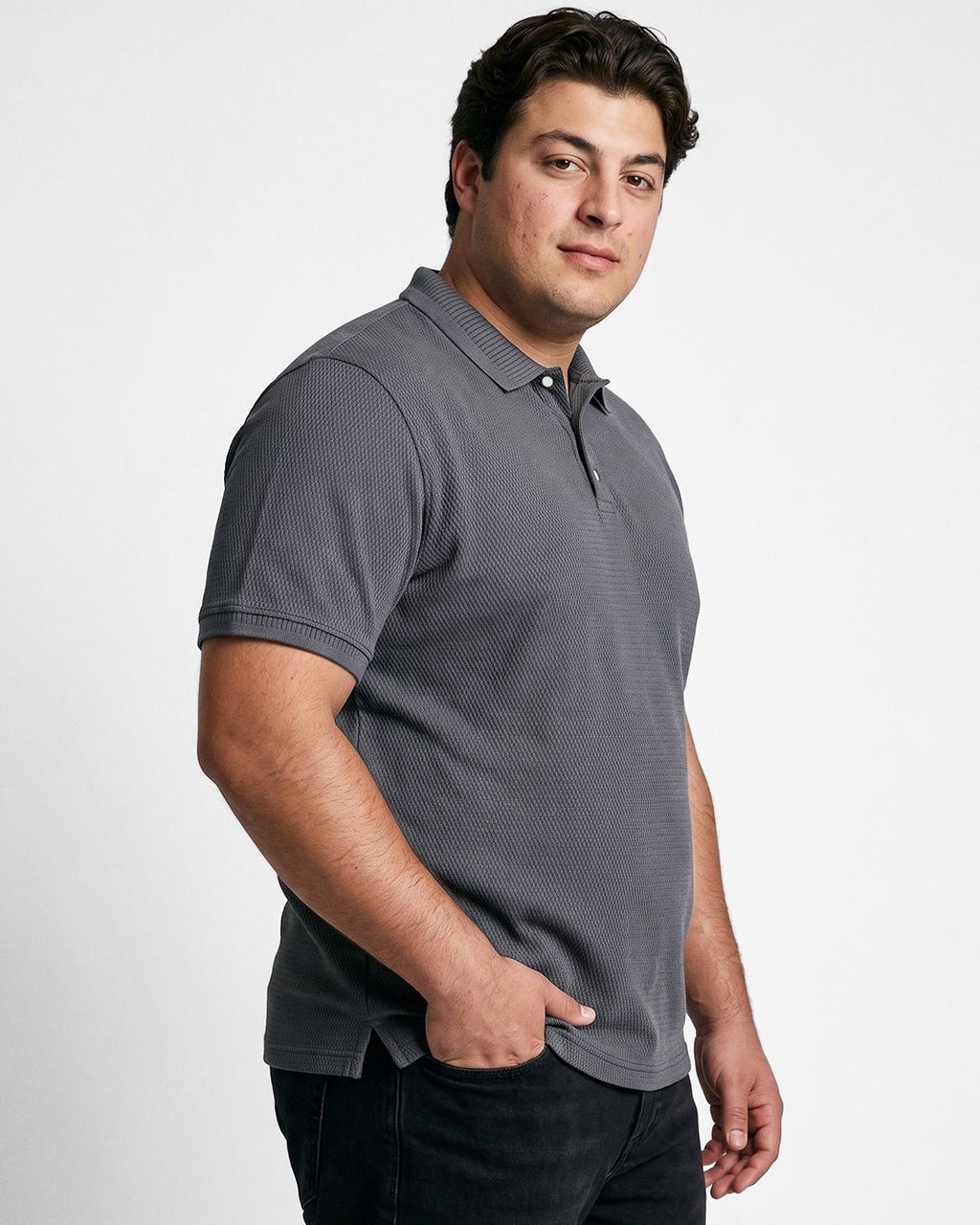 Men's Dark Grey Textured Plus Size Polo T-shirt Morrislane image 2