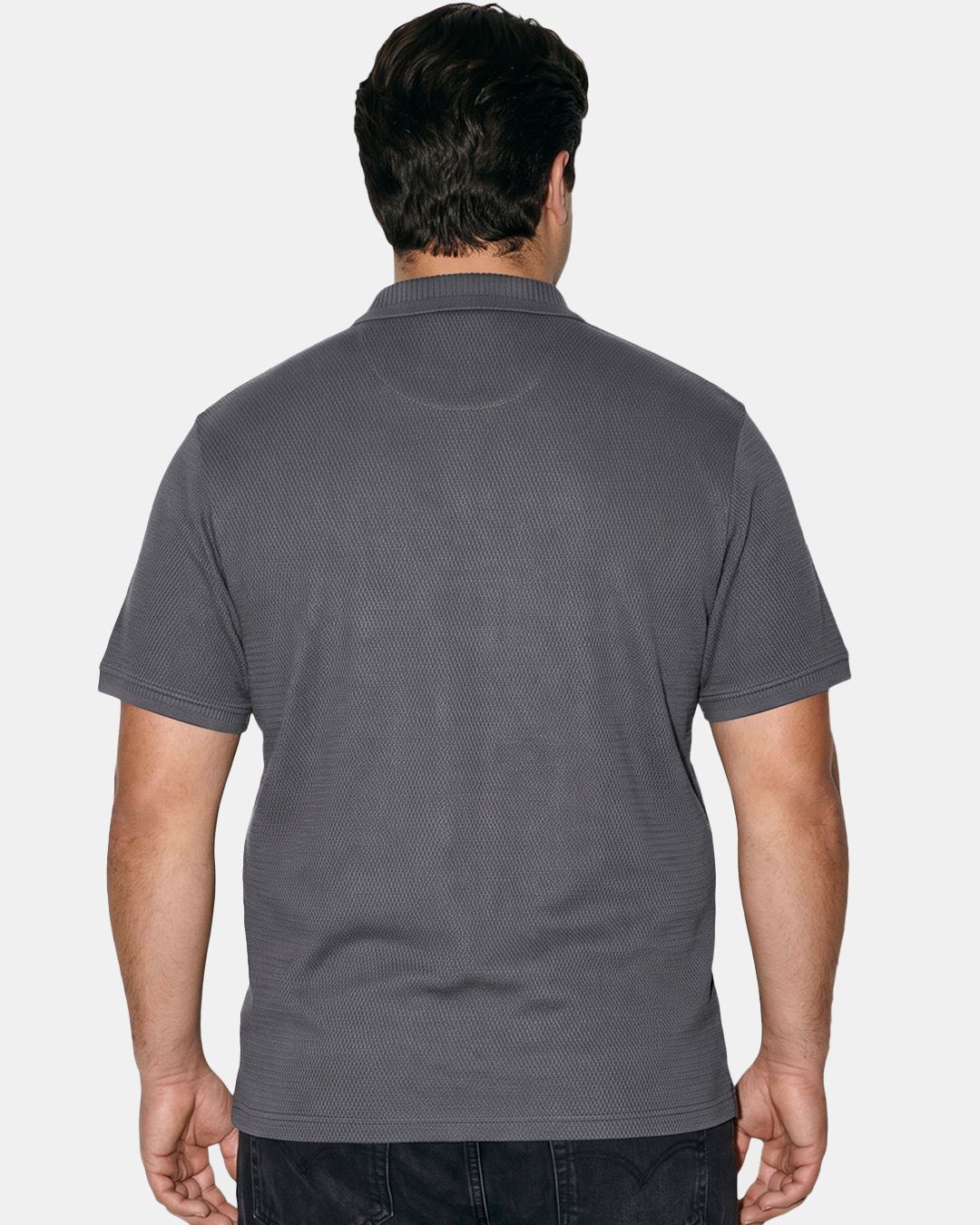Men's Dark Grey Textured Plus Size Polo T-shirt Morrislane image 3