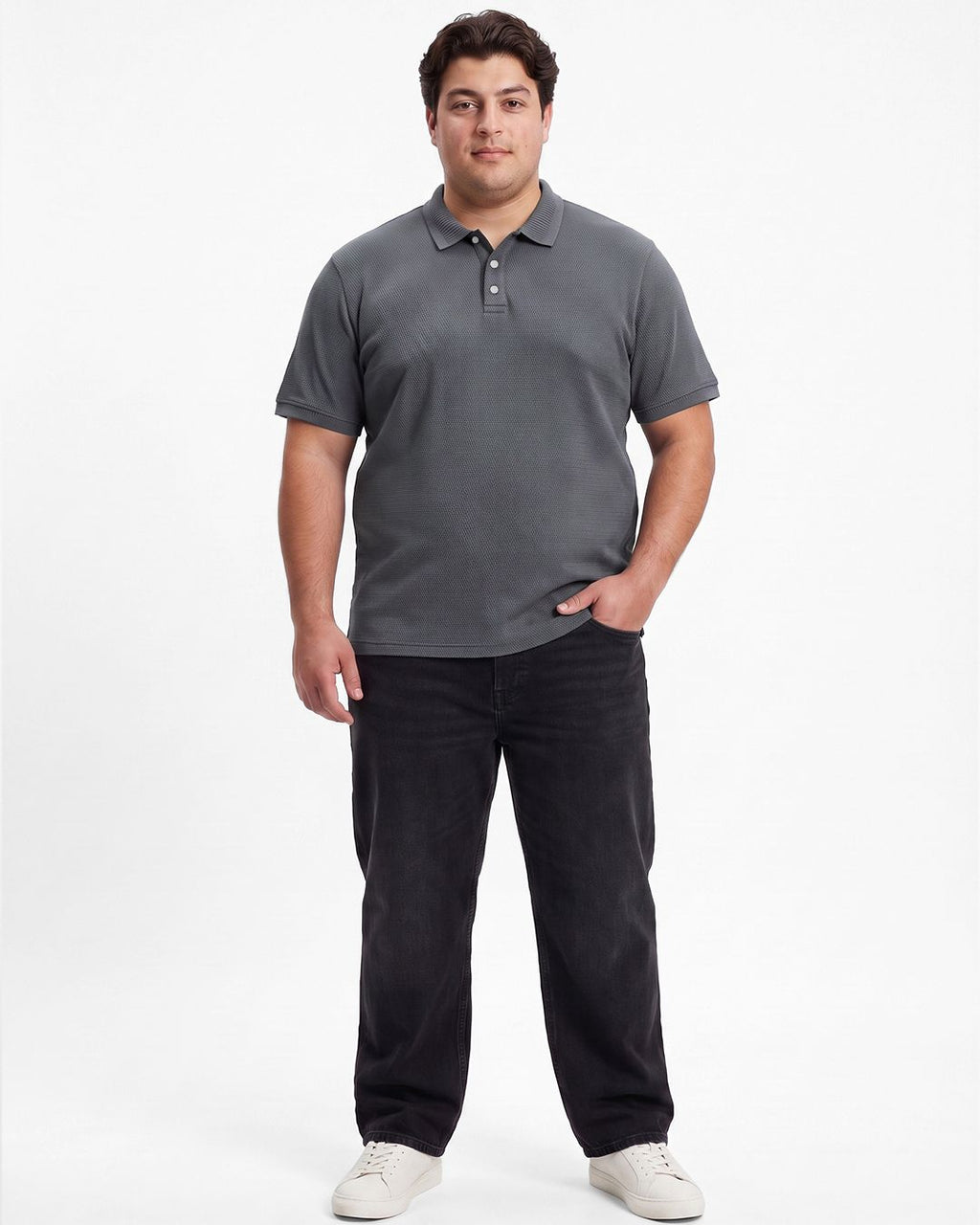 Men's Dark Grey Textured Plus Size Polo T-shirt Morrislane image 4