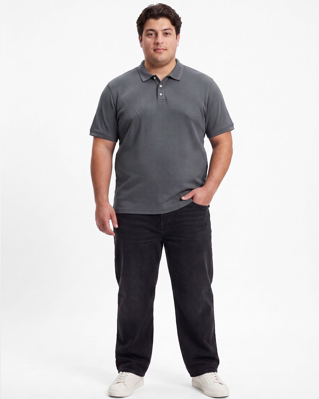 Men's Dark Grey Textured Plus Size Polo T-shirt Morrislane image 4