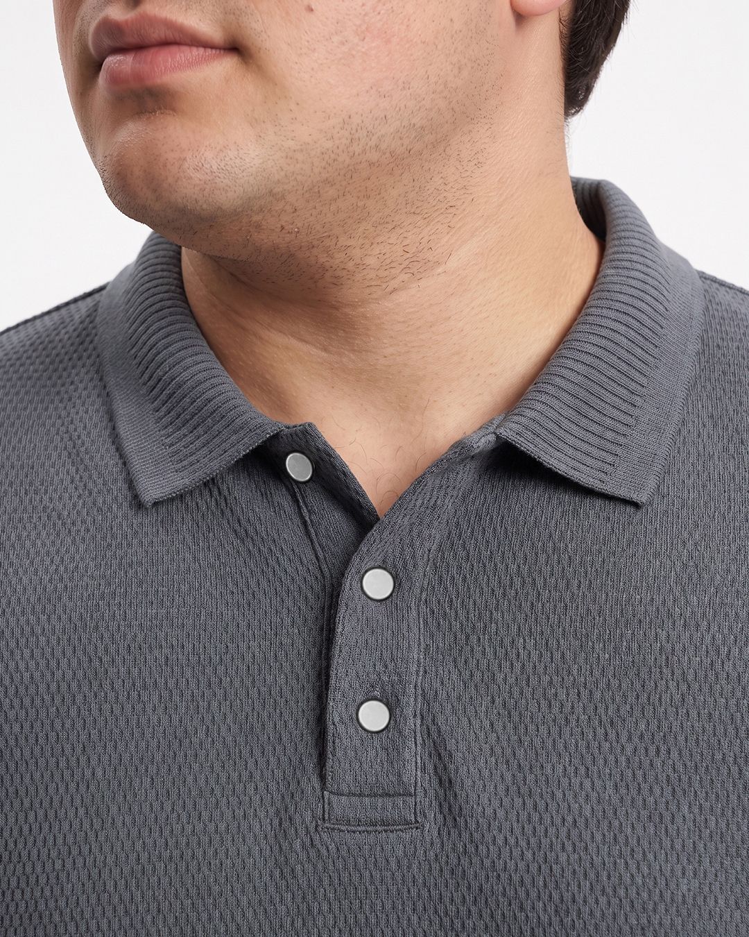 Men's Dark Grey Textured Plus Size Polo T-shirt Morrislane image 5