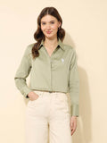 Green Satin Regular Fit Shirt | S67 - view 1