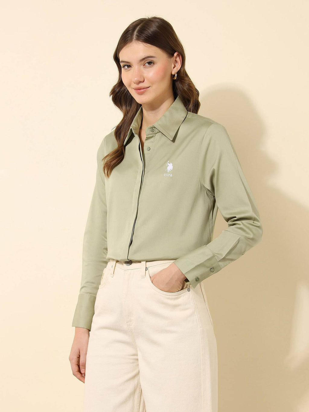 Green Satin Regular Fit Shirt | S67 - view 4