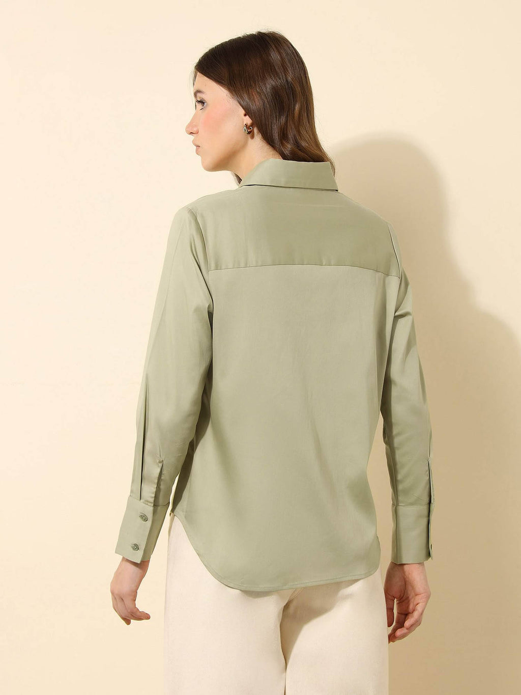 Green Satin Regular Fit Shirt | S67 - view 5