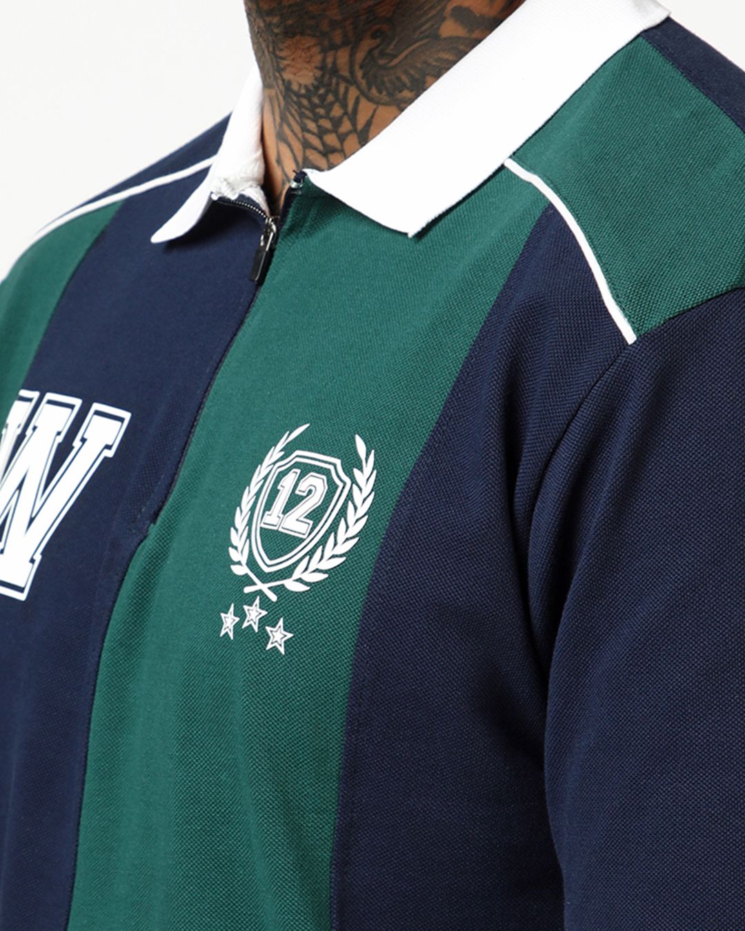 Men's Navy Blue & Forest Biome Green Color Block Oversized Polo T-shirt Morrislane