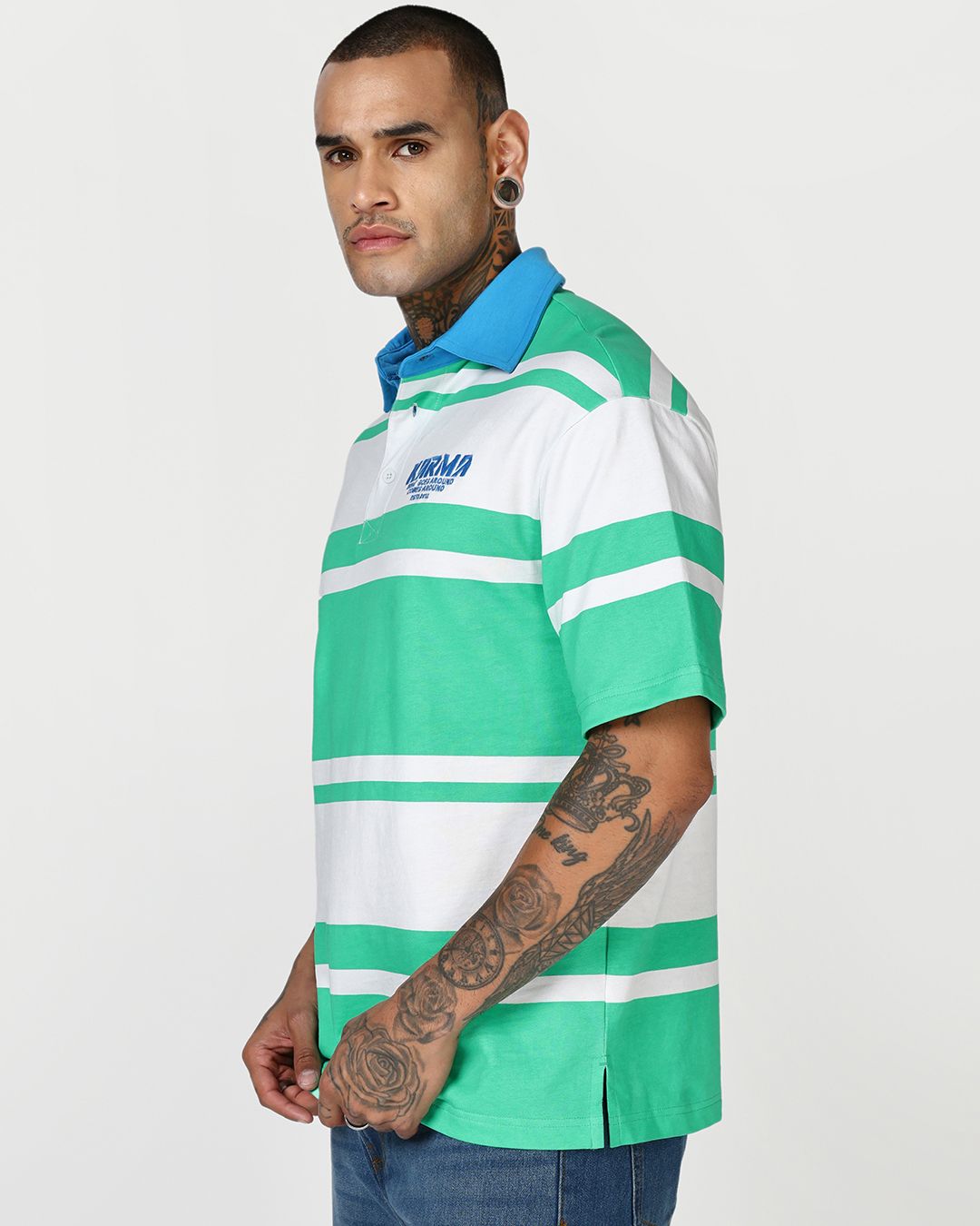 Men's Green & White Color Block Oversized Polo T-shirt Morrislane