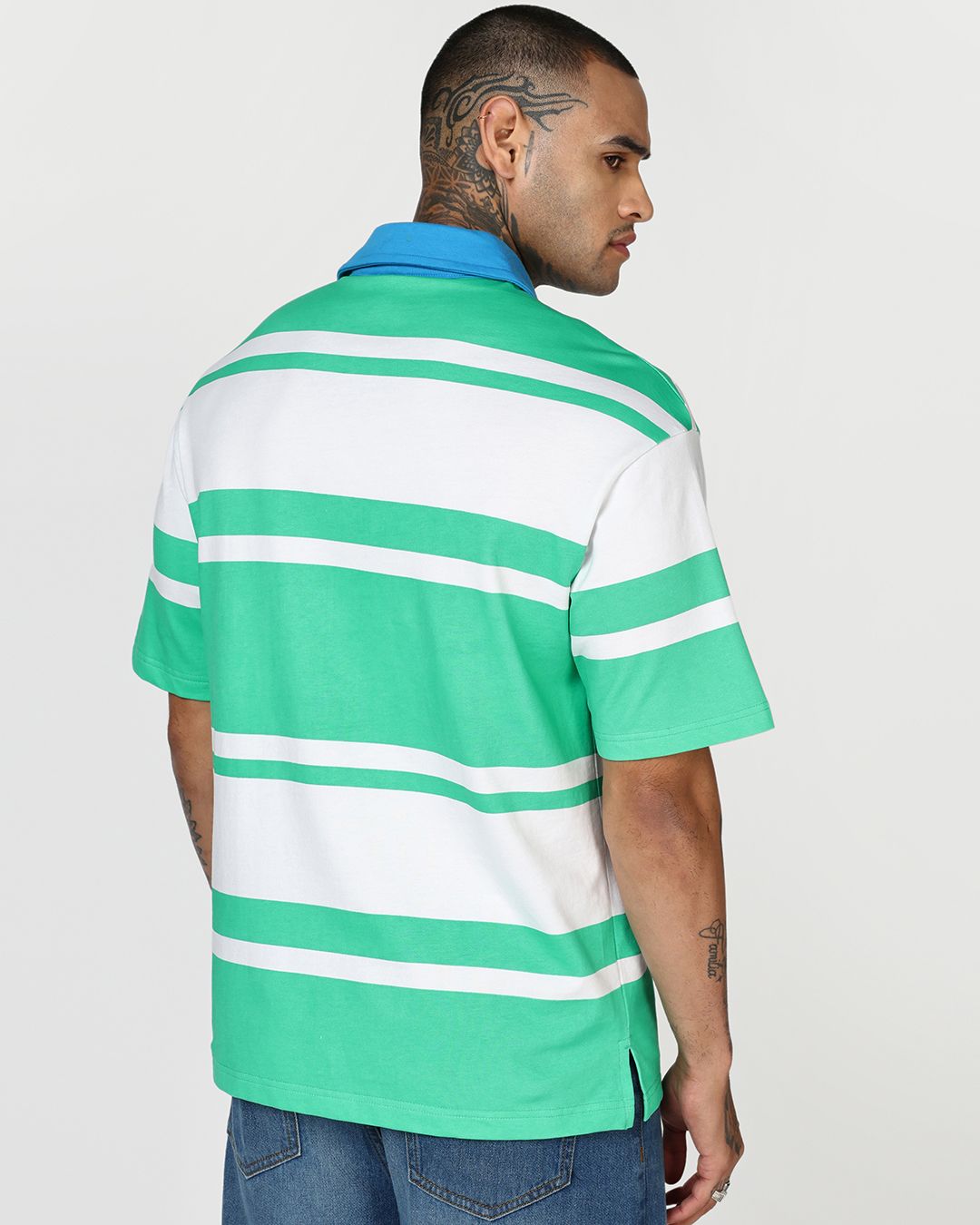 Men's Green & White Color Block Oversized Polo T-shirt Morrislane