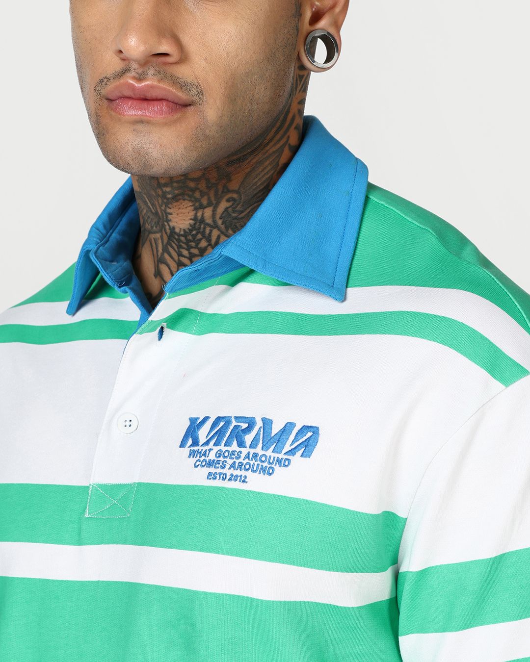 Men's Green & White Color Block Oversized Polo T-shirt Morrislane
