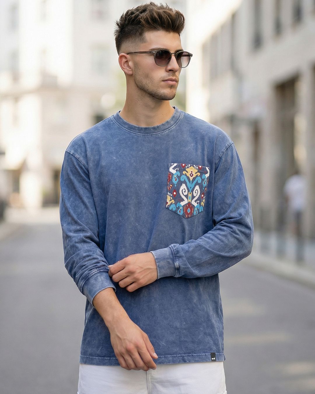 Men's Indigo Blue Printed Oversized Acid Wash T-shirt Morrislane