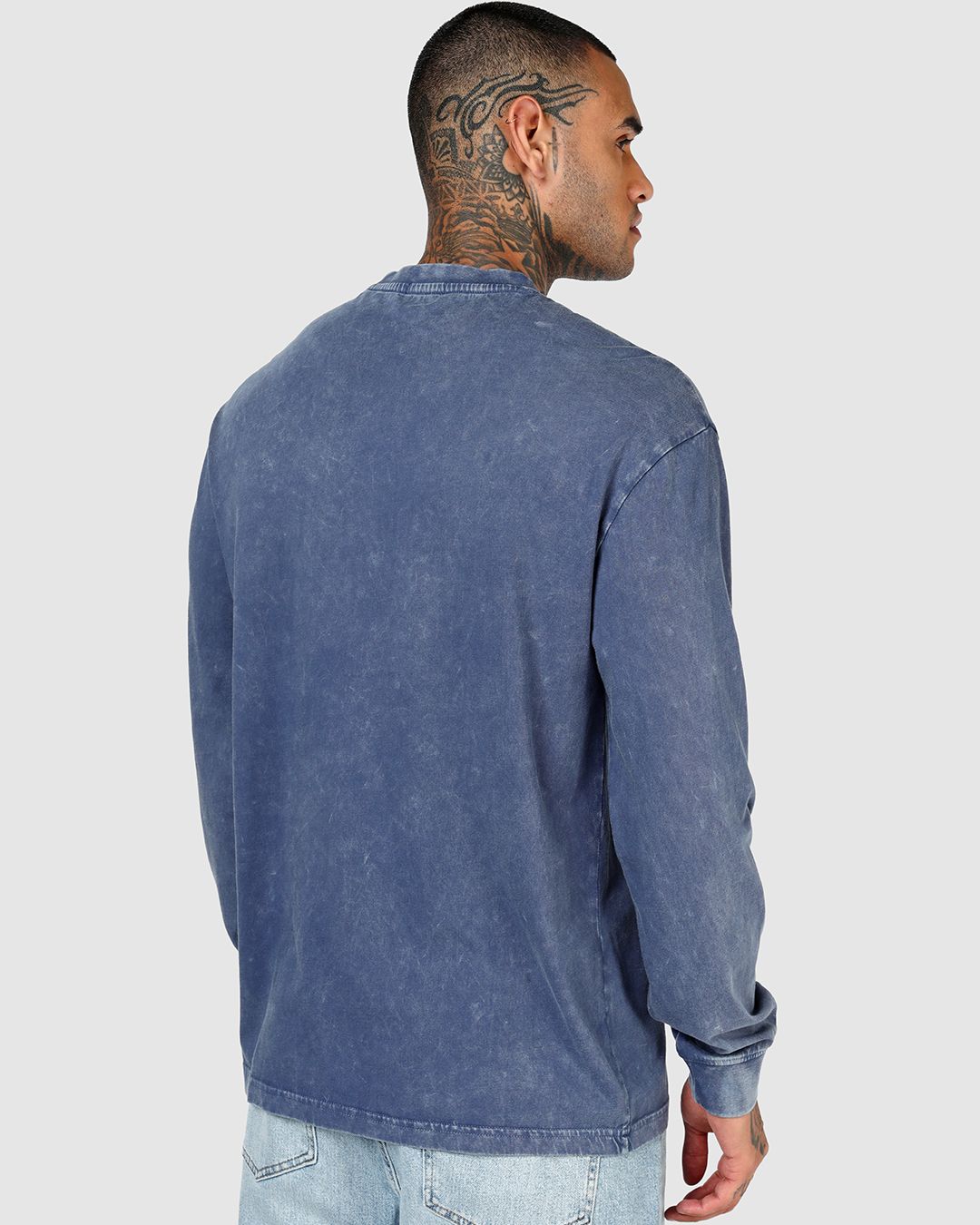 Men's Indigo Blue Printed Oversized Acid Wash T-shirt Morrislane