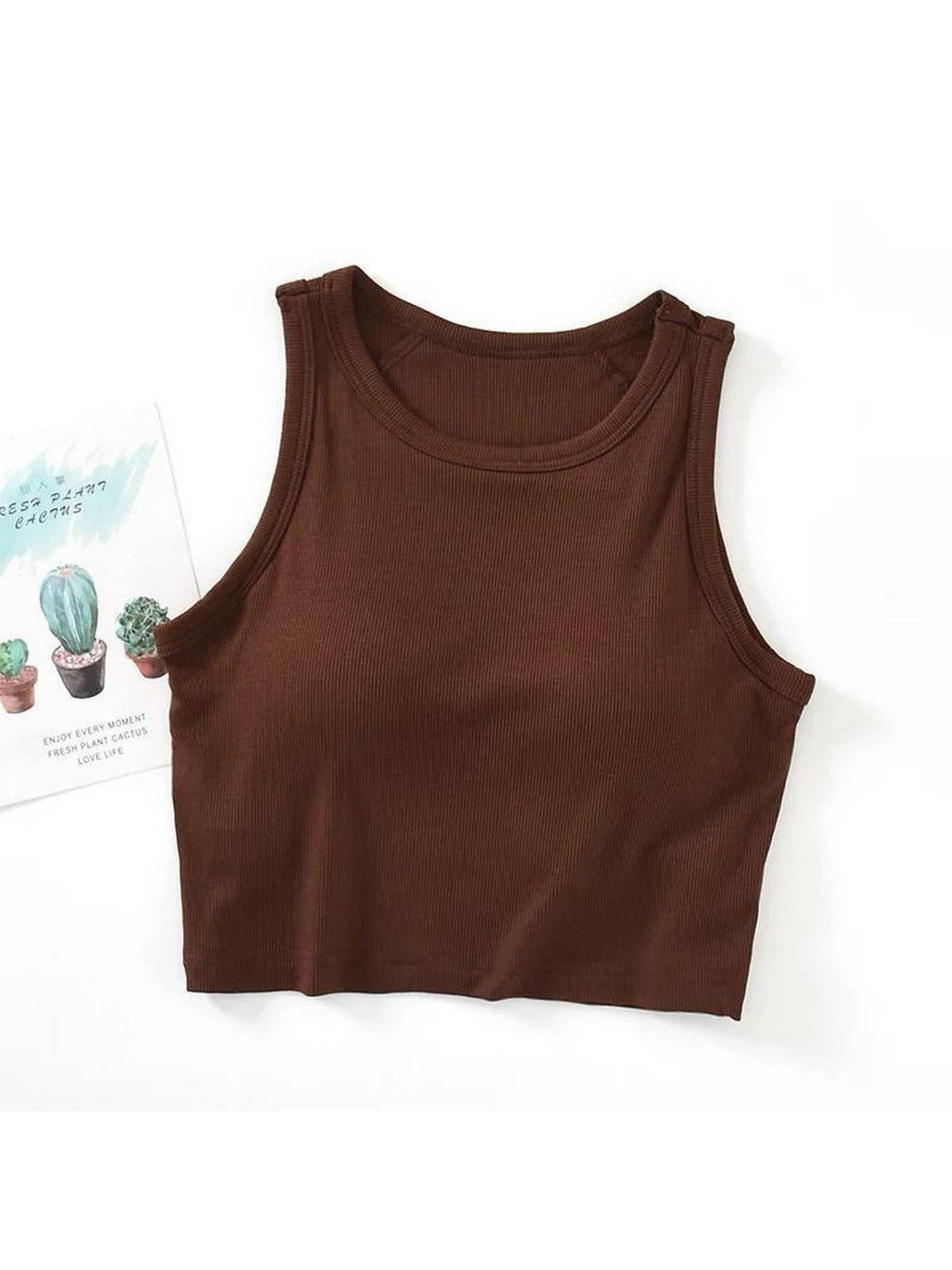 Nicole Inbuilt Bra In Brown Tank Top | TT98 - view 1