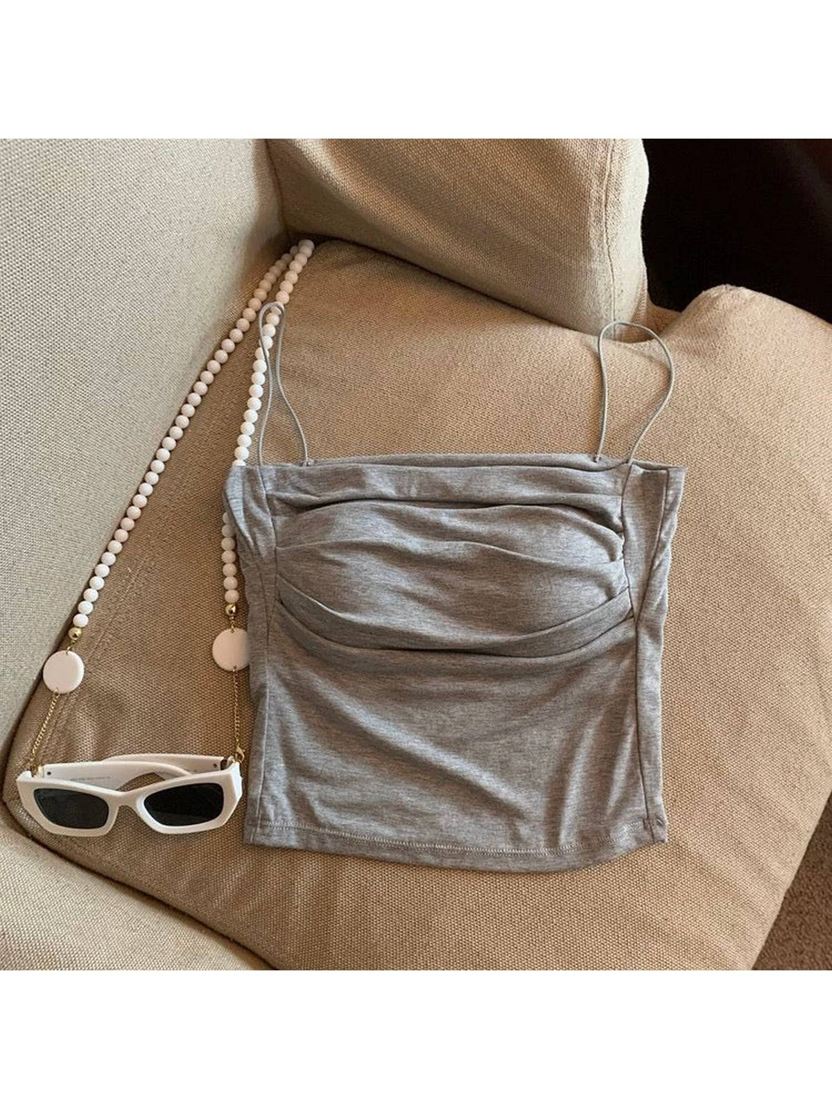 Zouzou with Inbuilt Bra In Grey Crop Top | CT61 - view 1