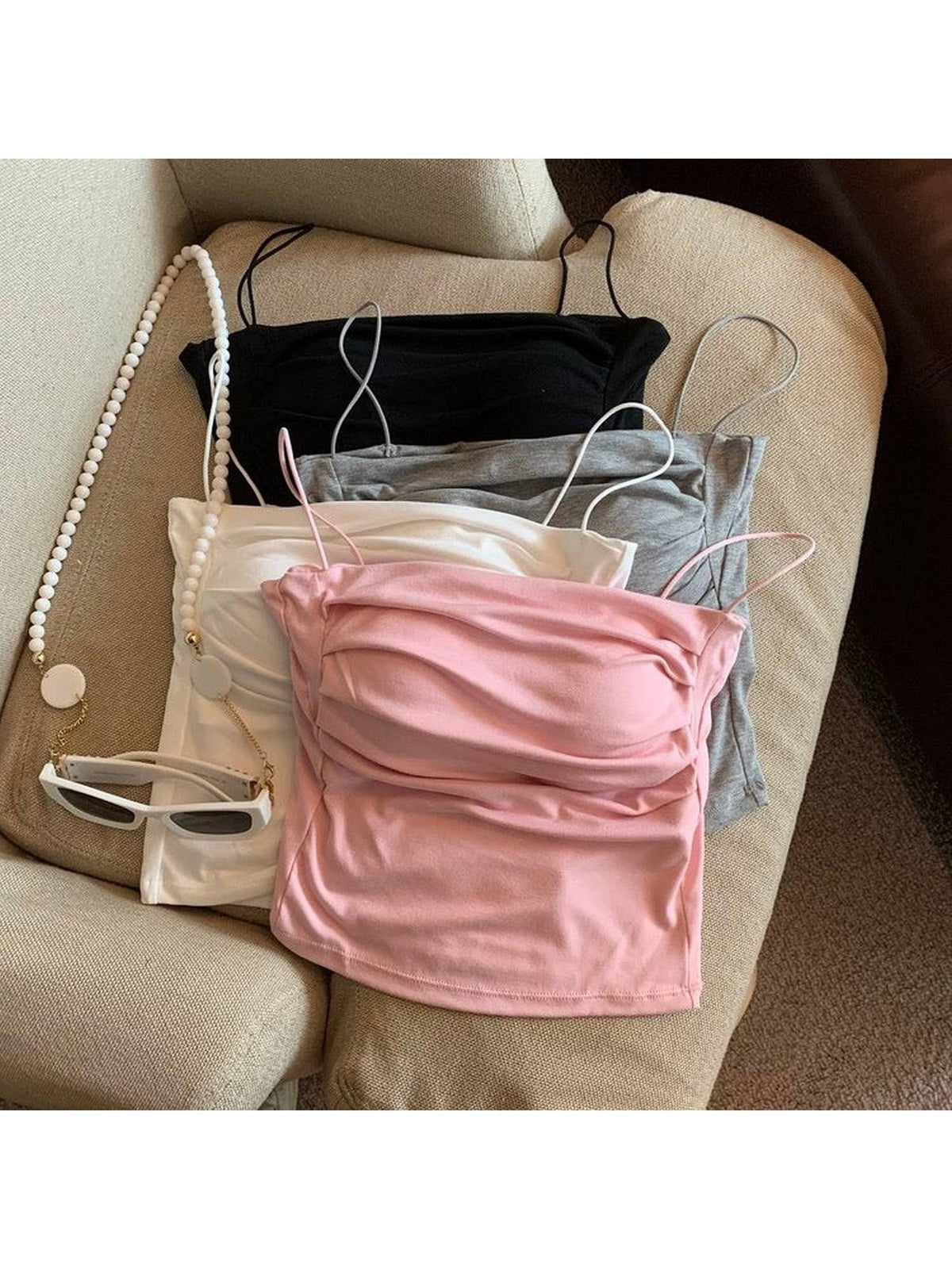 Zouzou with Inbuilt Bra In Grey Crop Top | CT61 - view 3