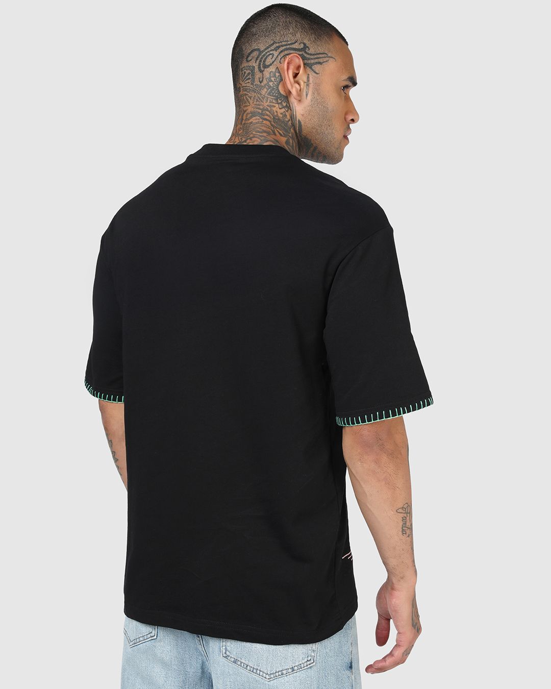 Men's Black Embroidered Oversized T-shirt Morrislane image 4