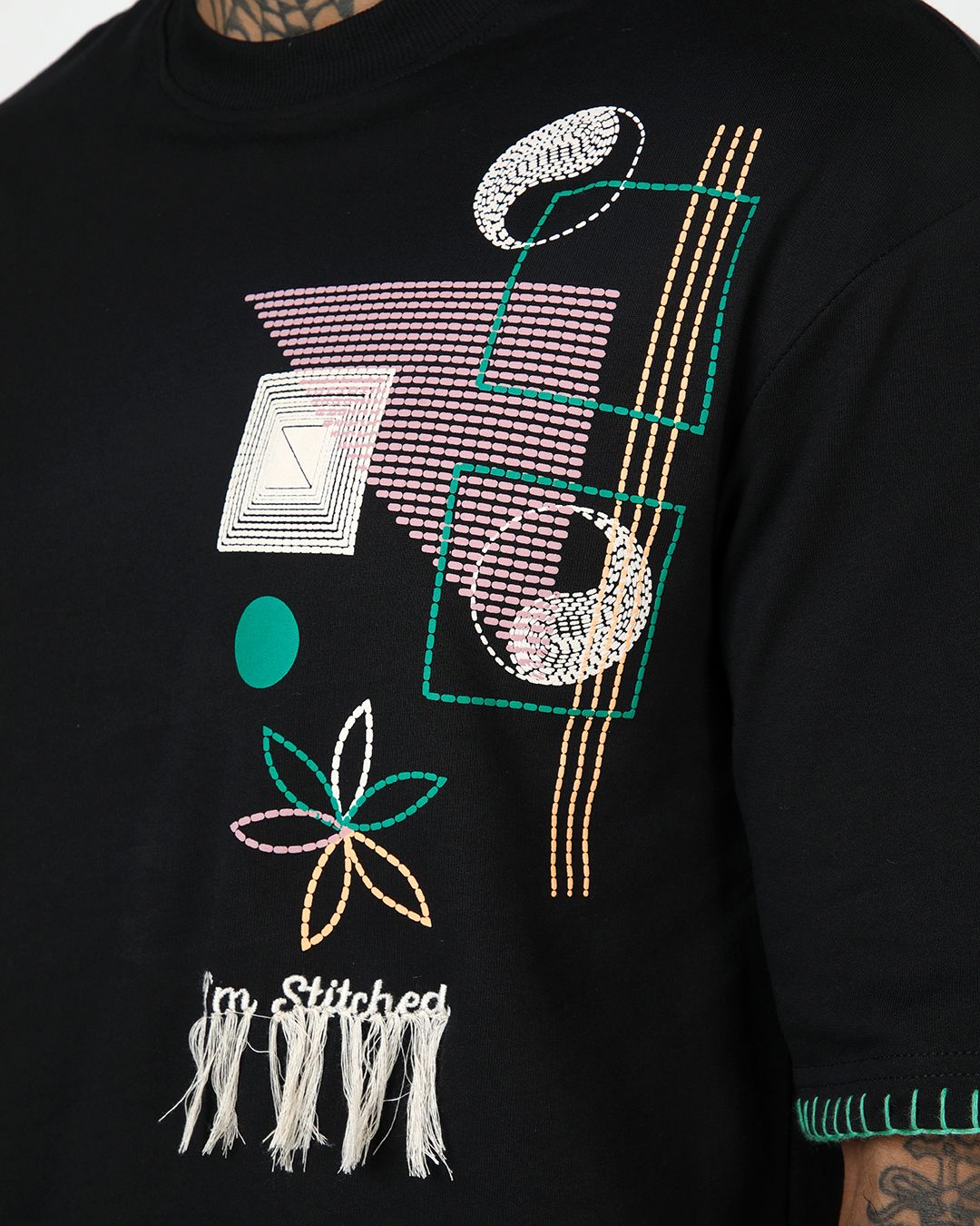 Men's Black Embroidered Oversized T-shirt Morrislane image 6