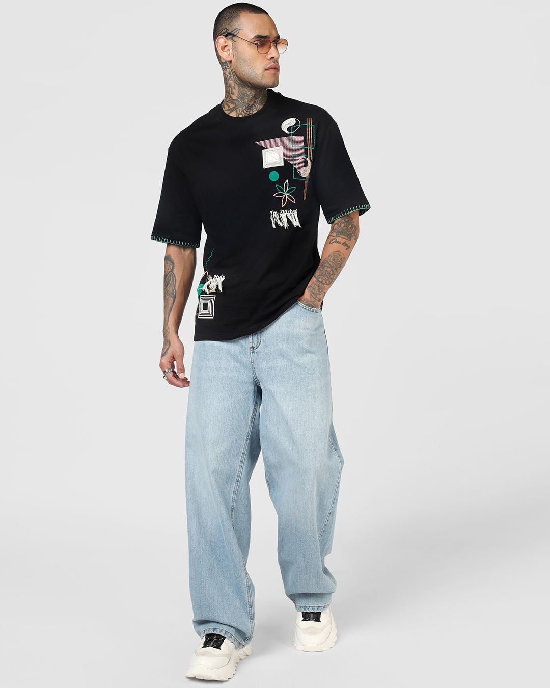 Men's Black Embroidered Oversized T-shirt Morrislane image 5