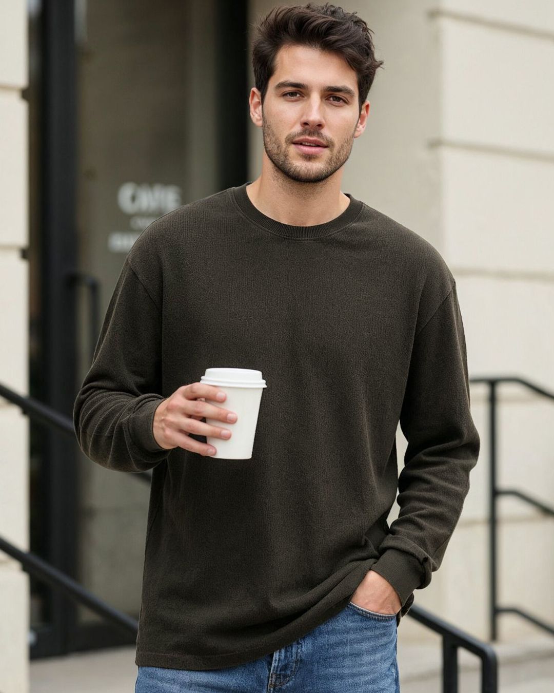 Men's Chocolate Brown Textured Oversized Acid Wash T-shirt Morrislane image 1
