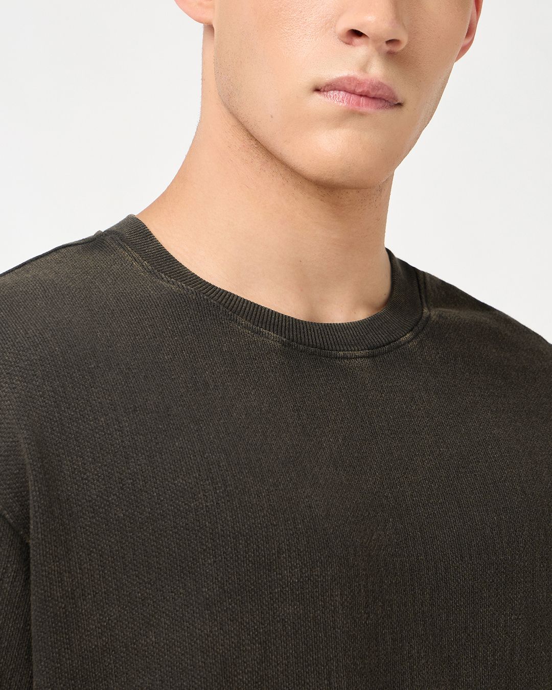 Men's Chocolate Brown Textured Oversized Acid Wash T-shirt Morrislane image 2