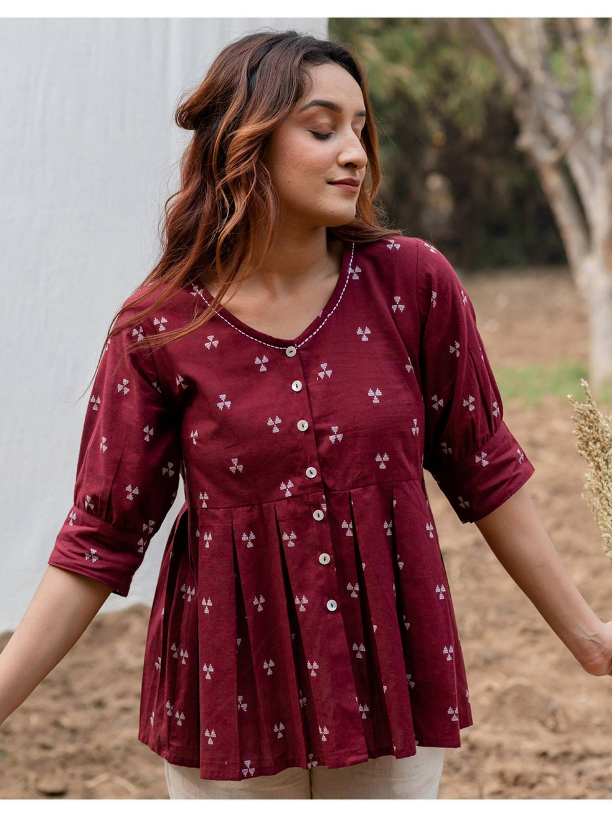 Maroon Peplum Top | pt51 - view 1