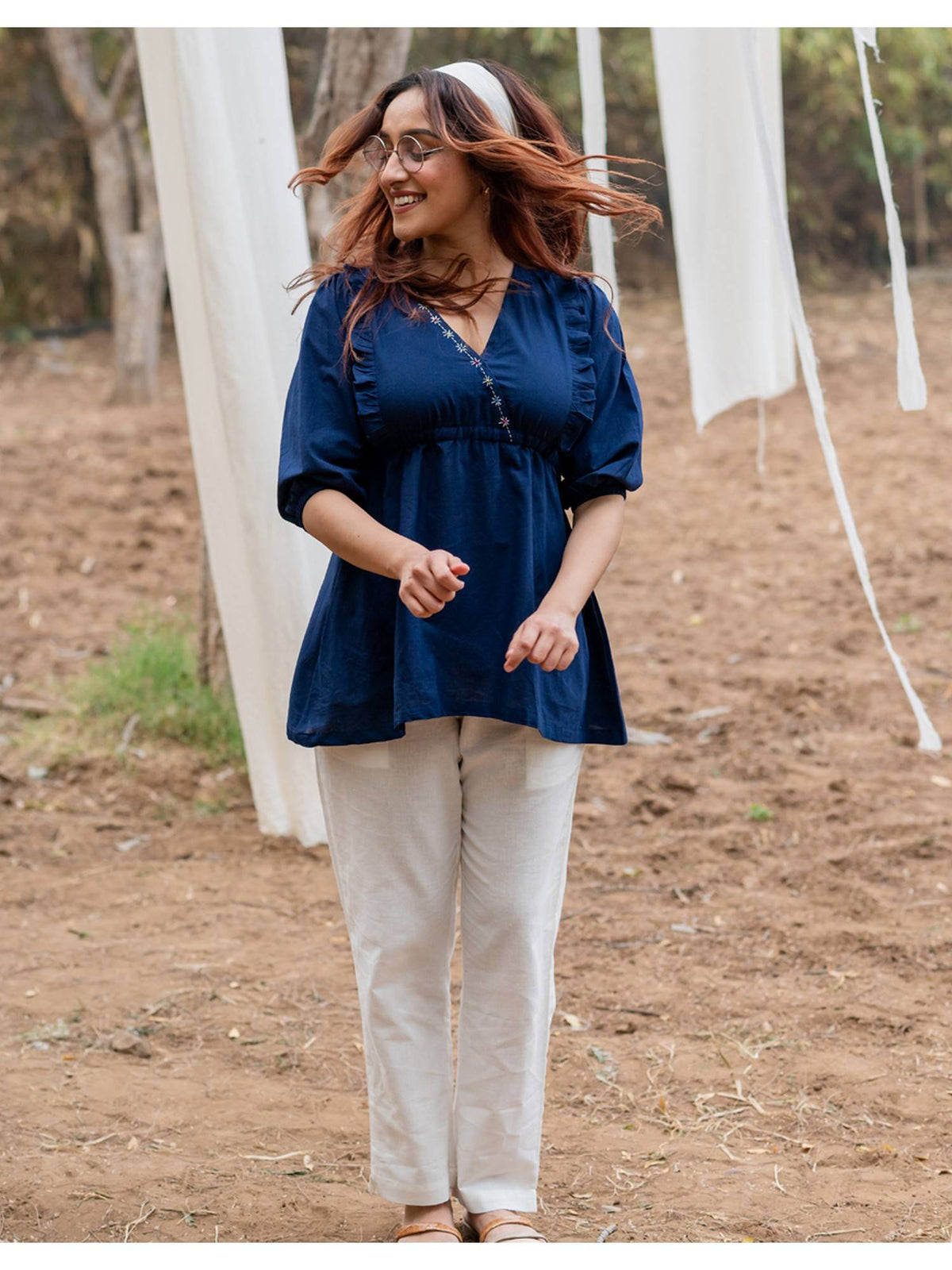 Navy Blue Peplum Top | pt51 - view 4