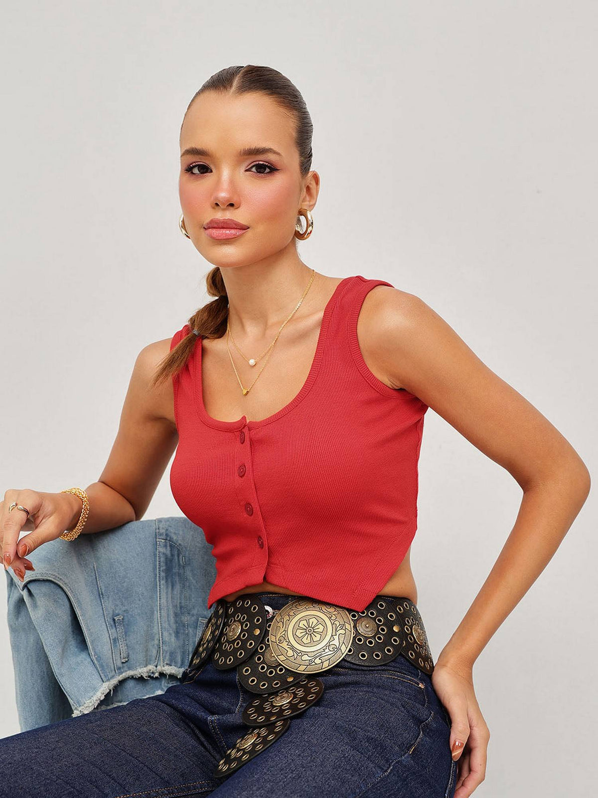 Red Rib Tank Top | TT98 - view 3