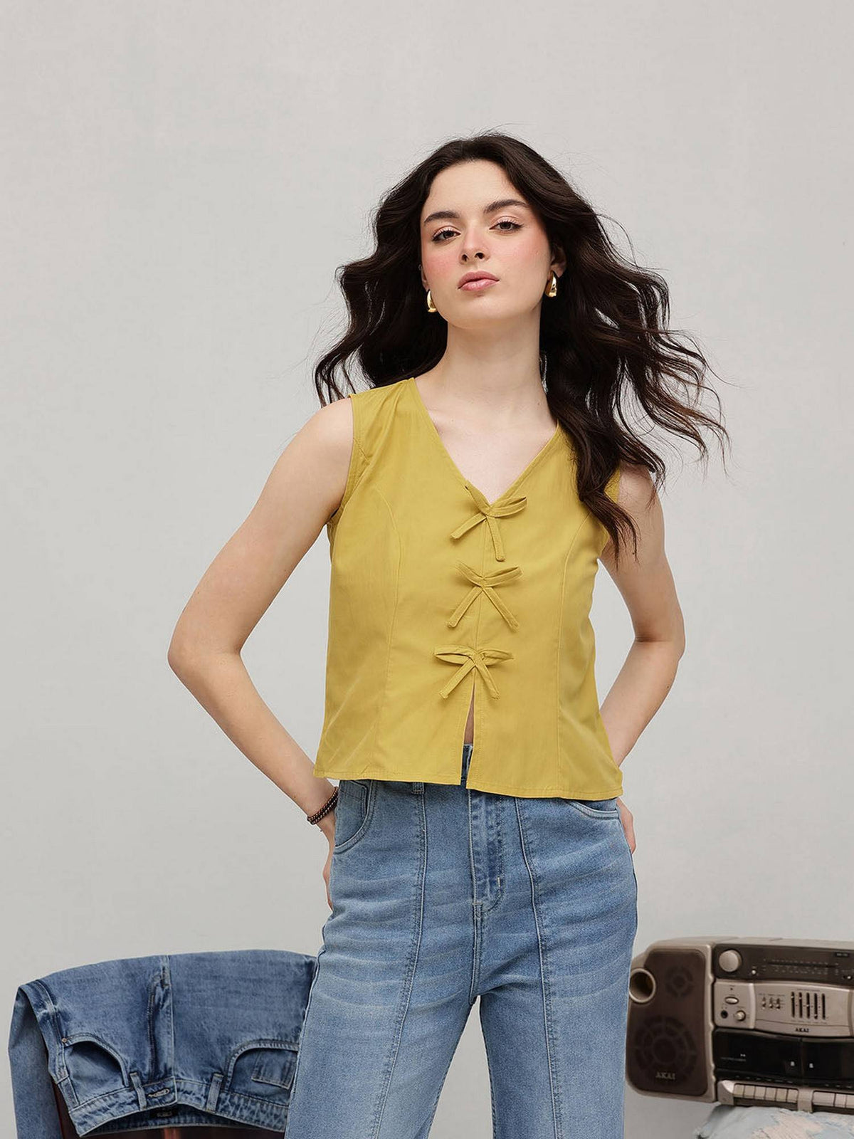 Yellow Bow Crop Top | CT61 - view 1