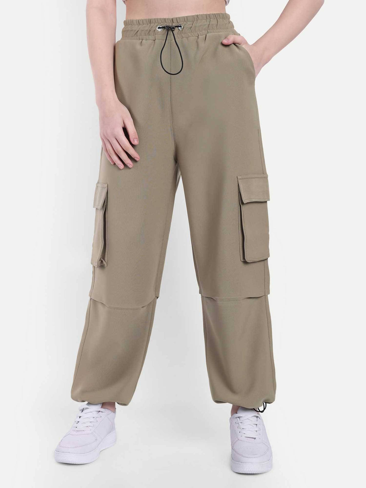 Women Light Grey Color Baggy Fit Parachute Joggers | WJ89 - view 5