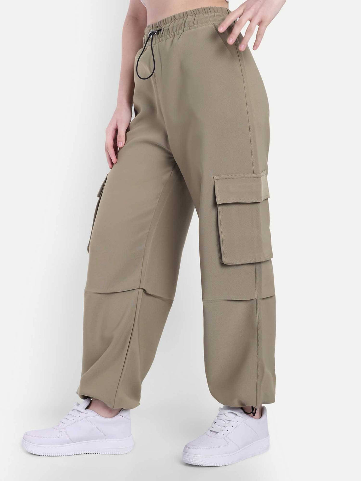 Women Dark Beige Color Baggy Fit Parachute Joggers | WJ89 - view 3
