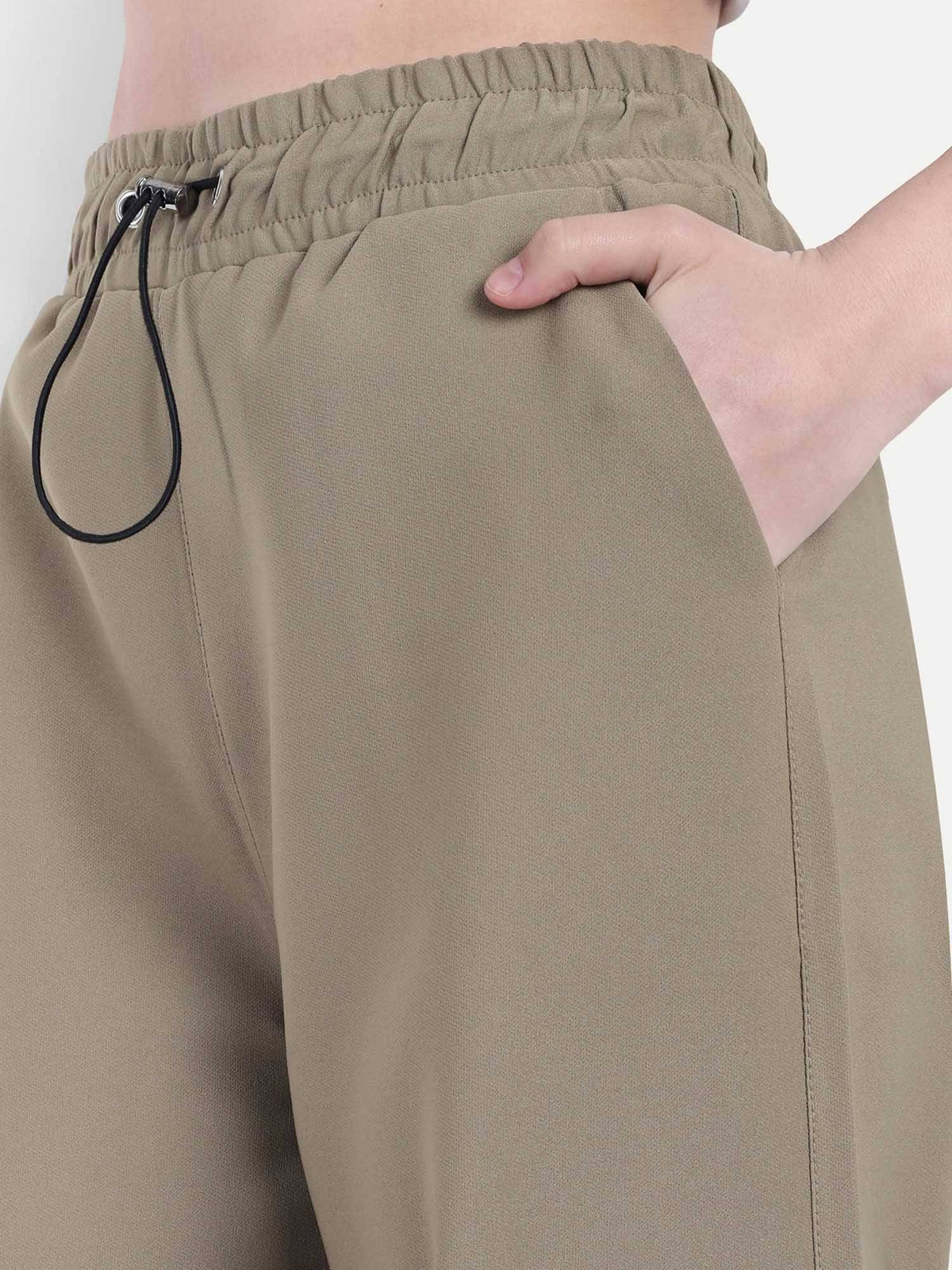 Women Dark Beige Color Baggy Fit Parachute Joggers | WJ89 - view 4