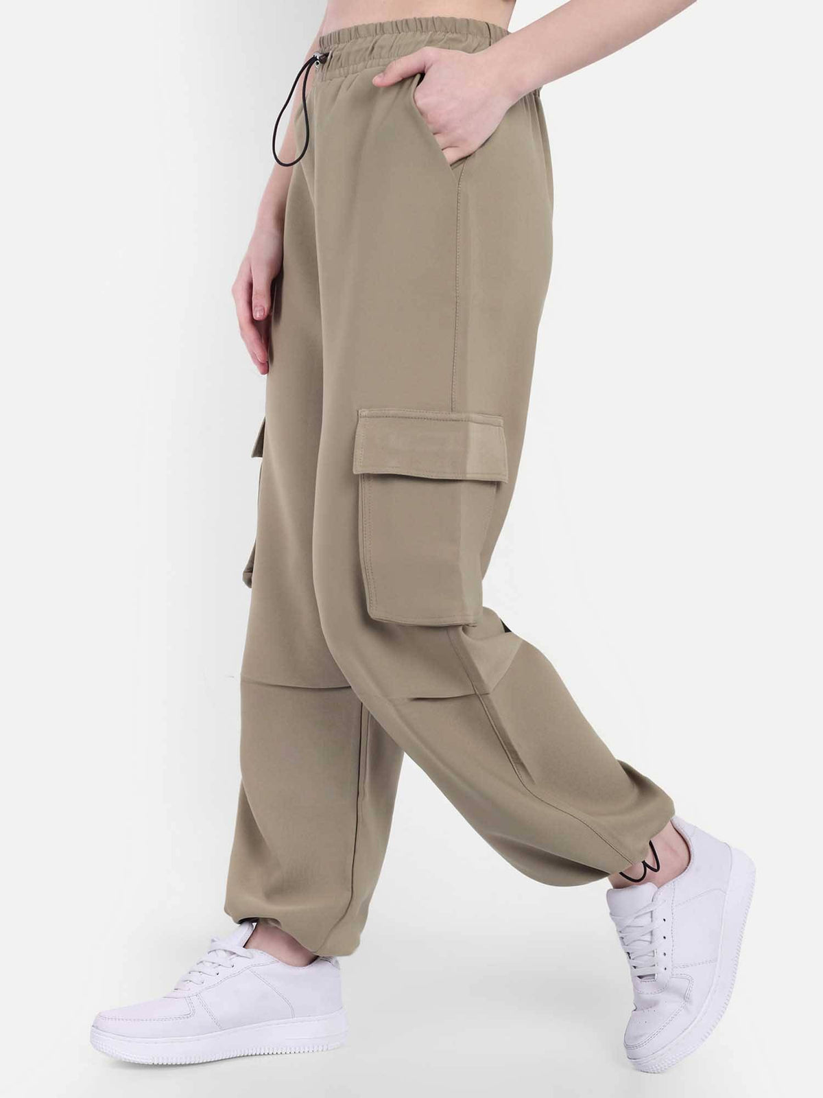 Women Dark Beige Color Baggy Fit Parachute Joggers | WJ89 - view 5