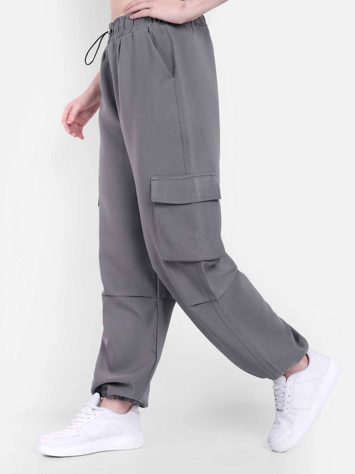 Women Dark Grey Color Baggy Fit Parachute Joggers | WJ89 - view 3