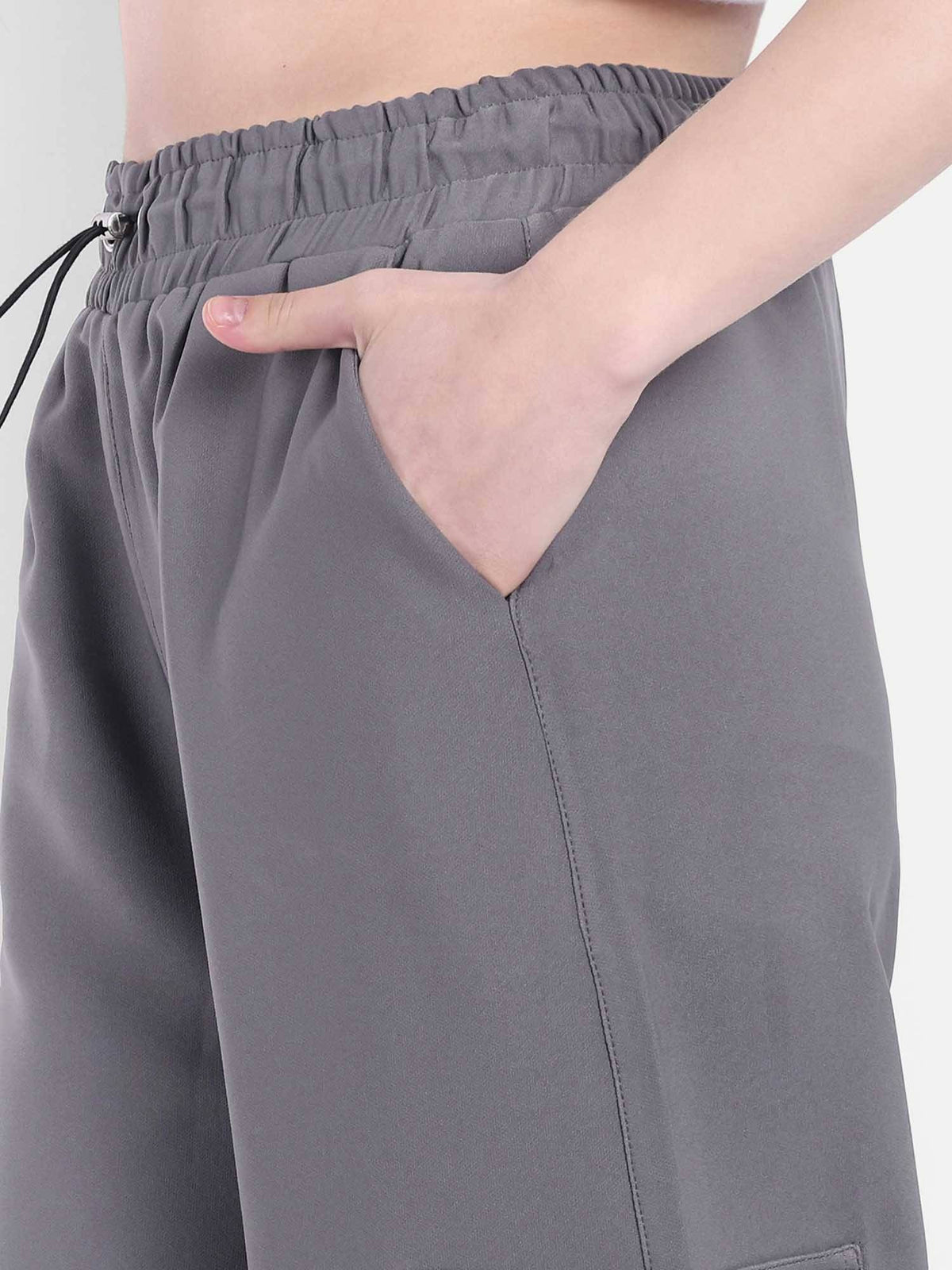 Women Dark Grey Color Baggy Fit Parachute Joggers | WJ89 - view 4