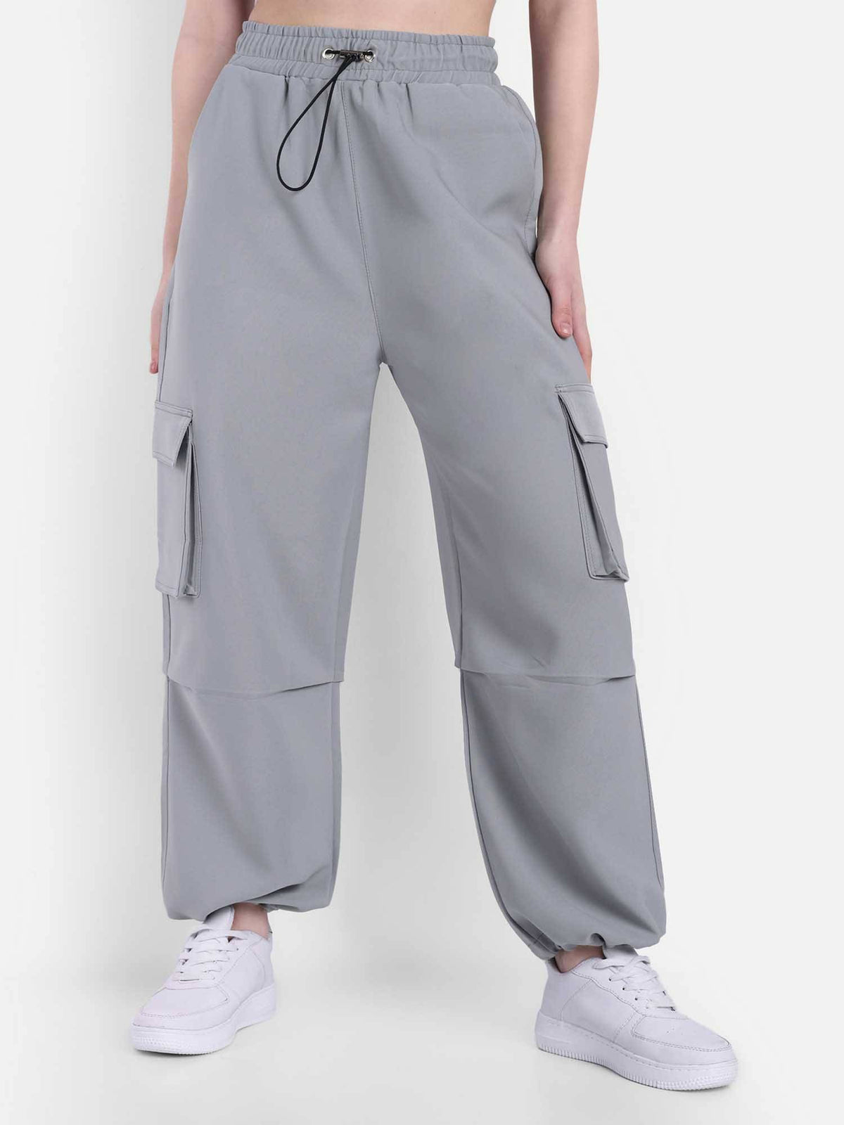 Women Dark Beige Color Baggy Fit Parachute Joggers | WJ89 - view 8