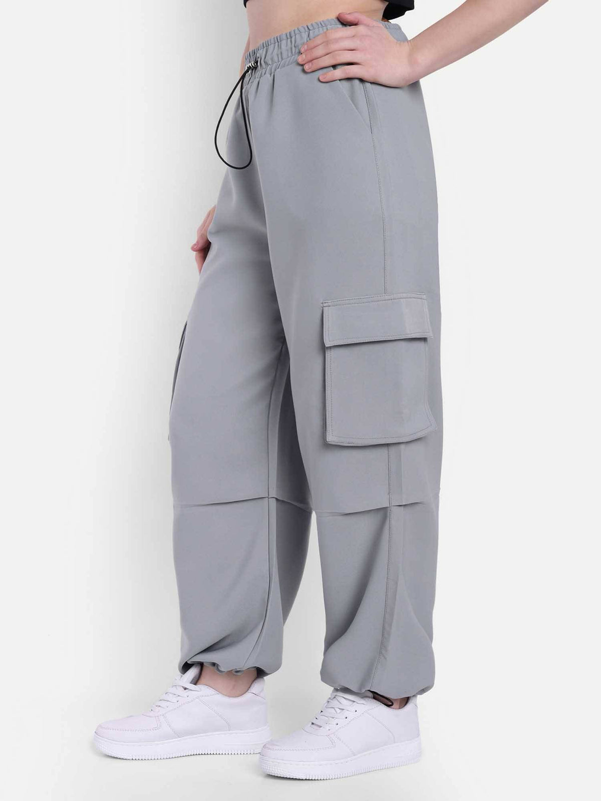 Women Light Grey Color Baggy Fit Parachute Joggers | WJ89 - view 2