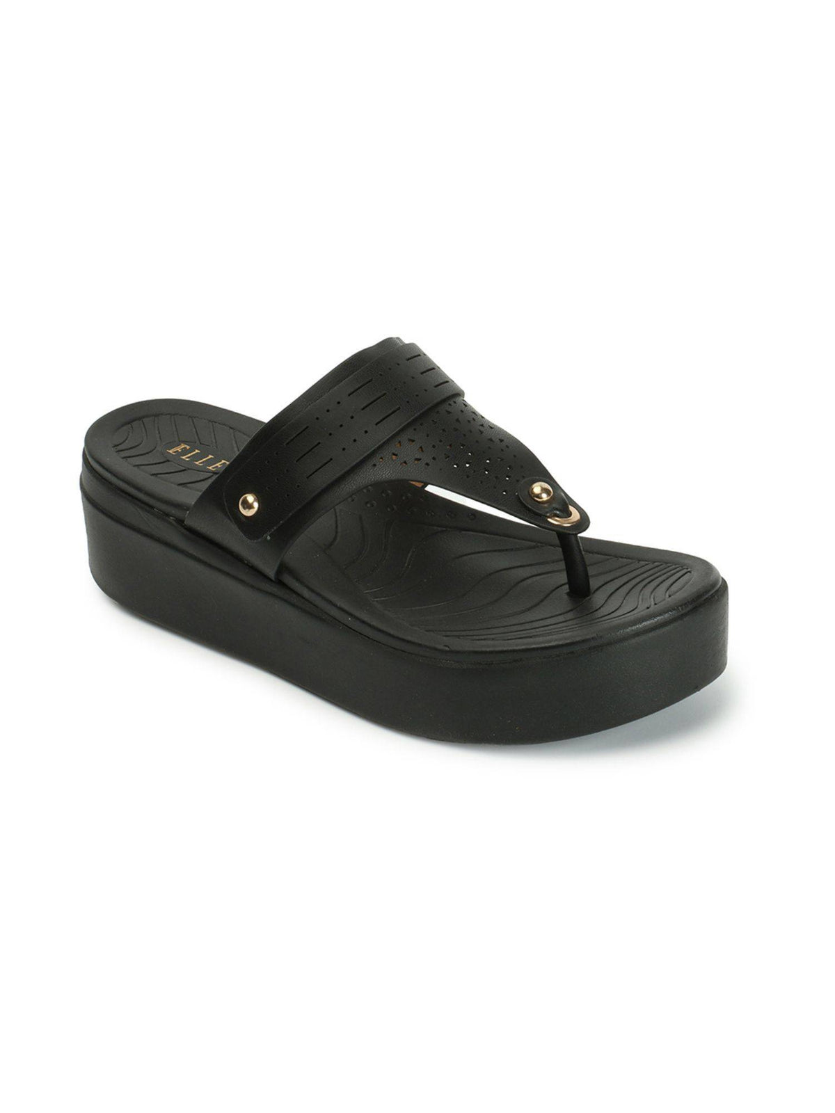 Black Slip On Laser Cut Comfortable Sandal | SD89 - view 3
