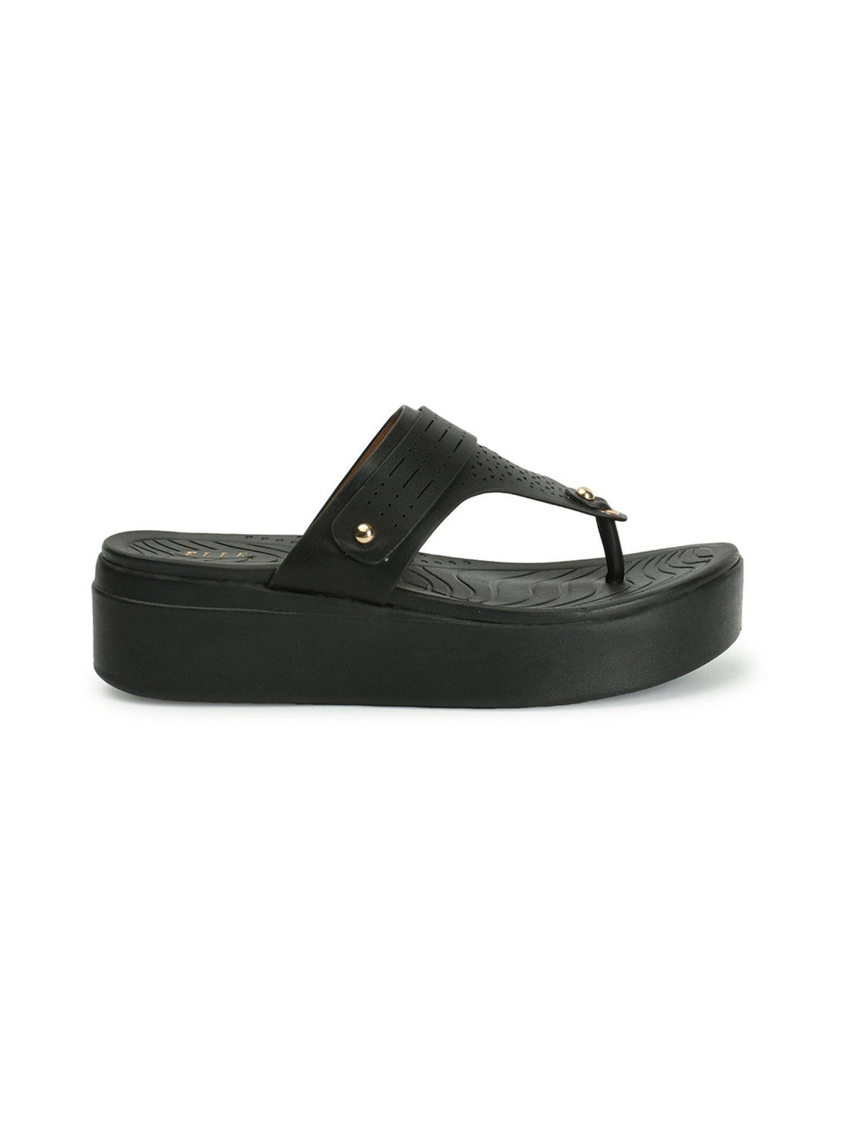Black Slip On Laser Cut Comfortable Sandal | SD89 - view 4