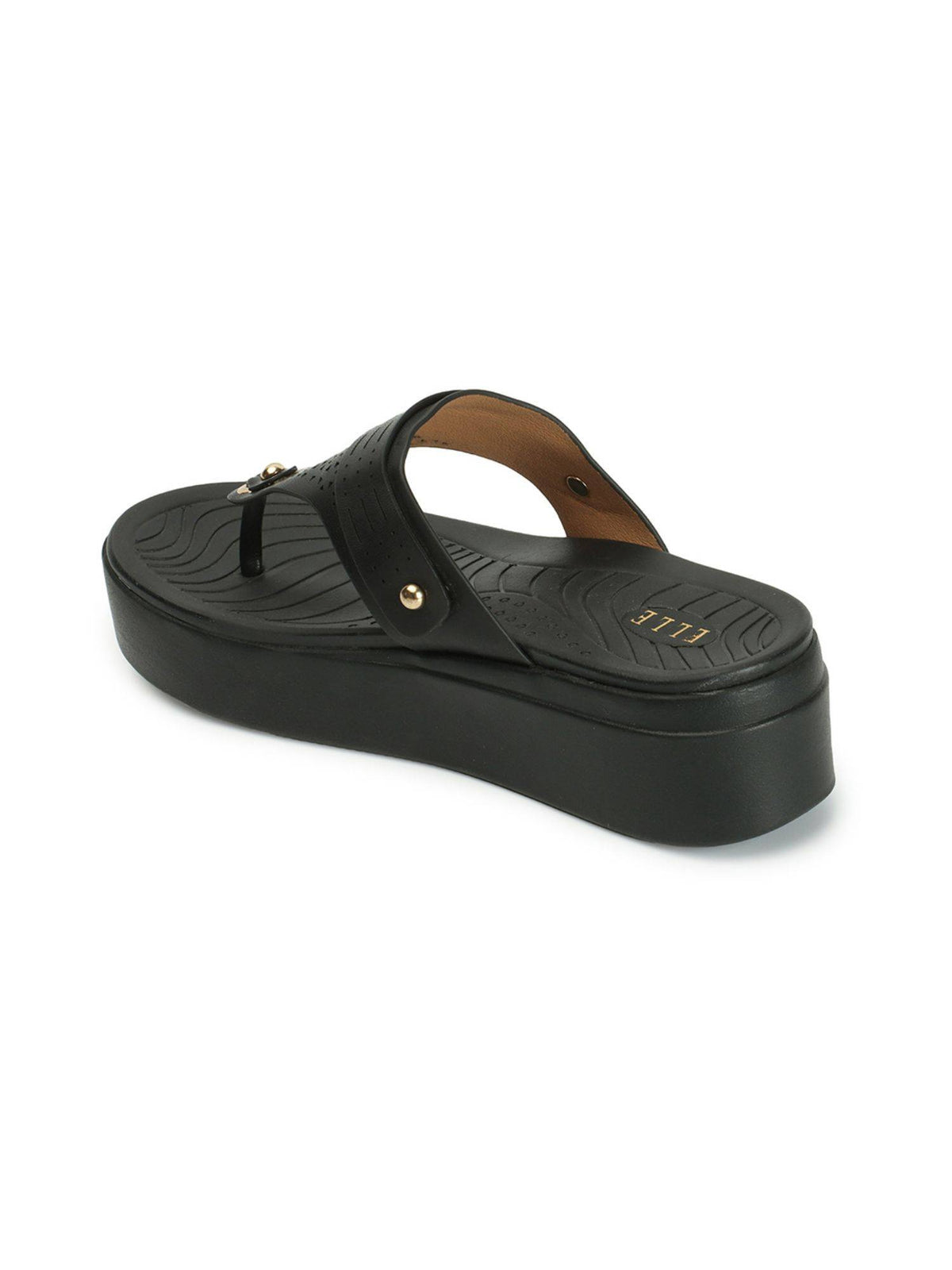 Black Slip On Laser Cut Comfortable Sandal | SD89 - view 5