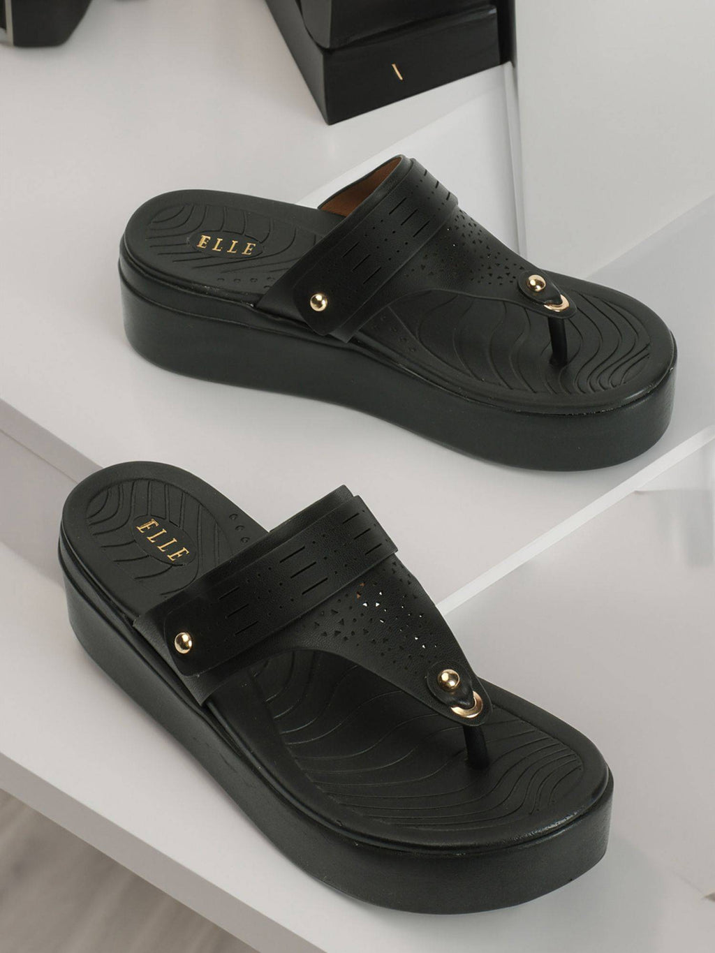 Black Slip On Laser Cut Comfortable Sandal | SD89 - view 8