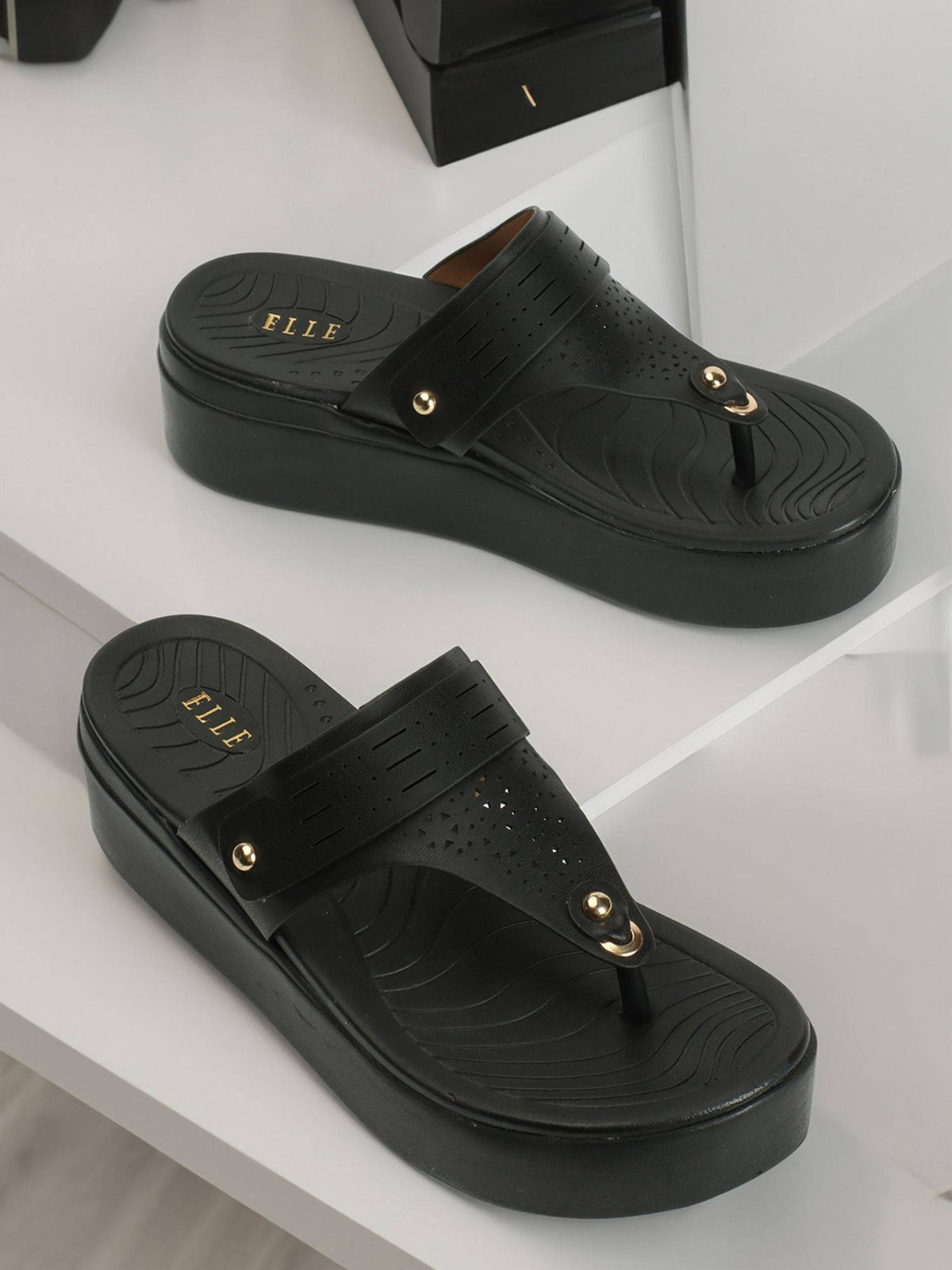Black Slip On Laser Cut Comfortable Sandal | SD89 - view 8
