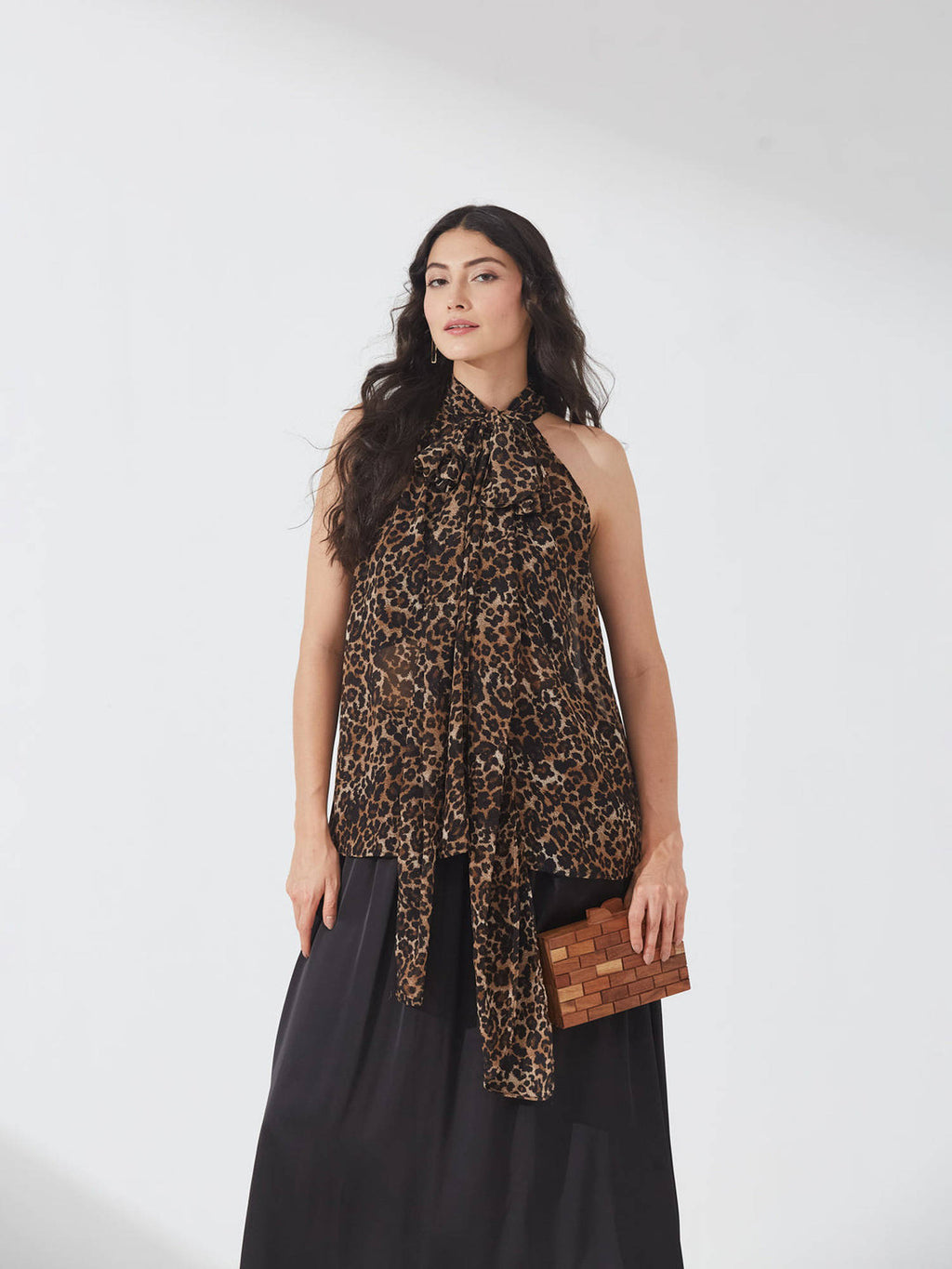 Brown Leopard Print Sheer Halter Top | HT67 - view 1