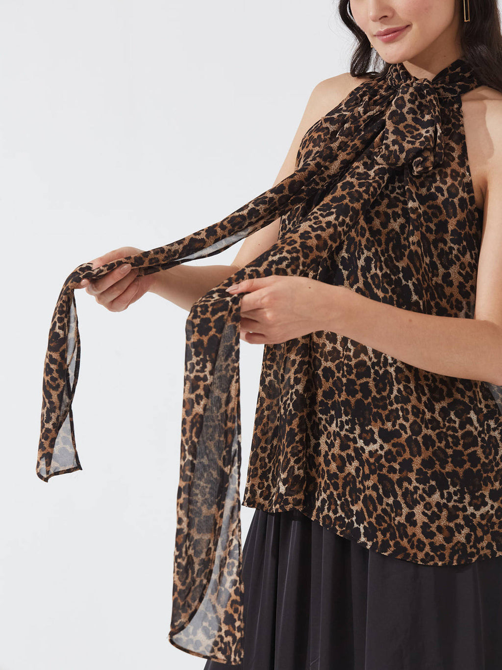 Brown Leopard Print Sheer Halter Top | HT67 - view 3