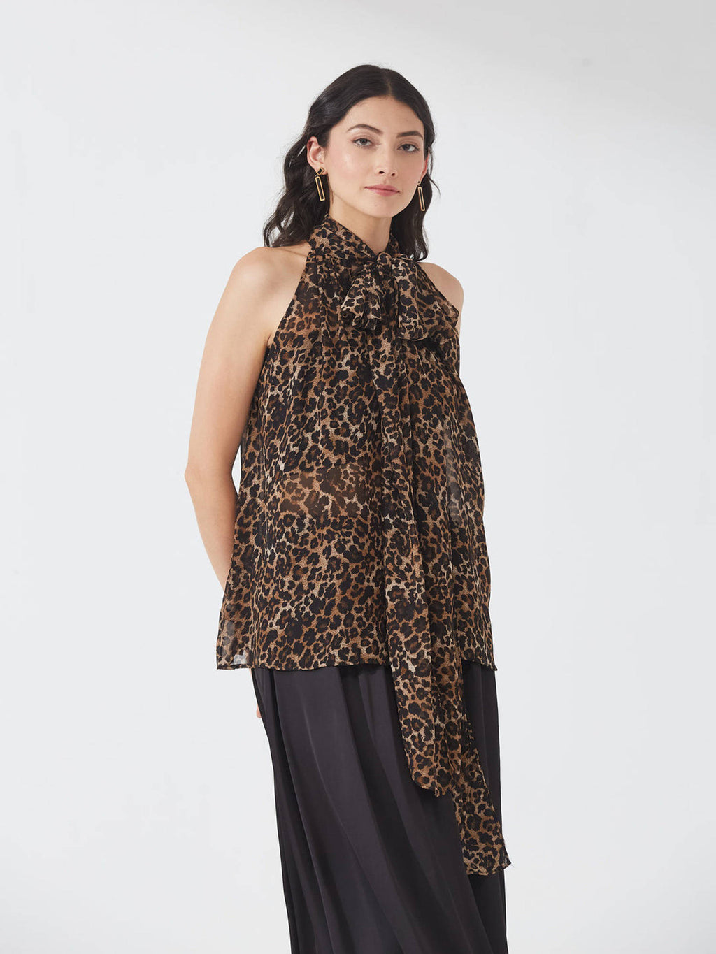 Brown Leopard Print Sheer Halter Top | HT67 - view 4