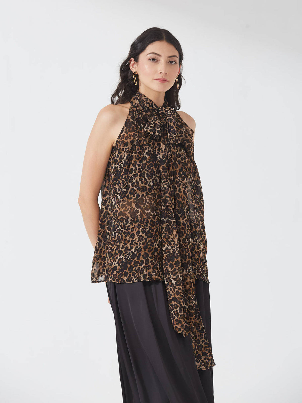 Brown Leopard Print Sheer Halter Top | HT67 - view 4
