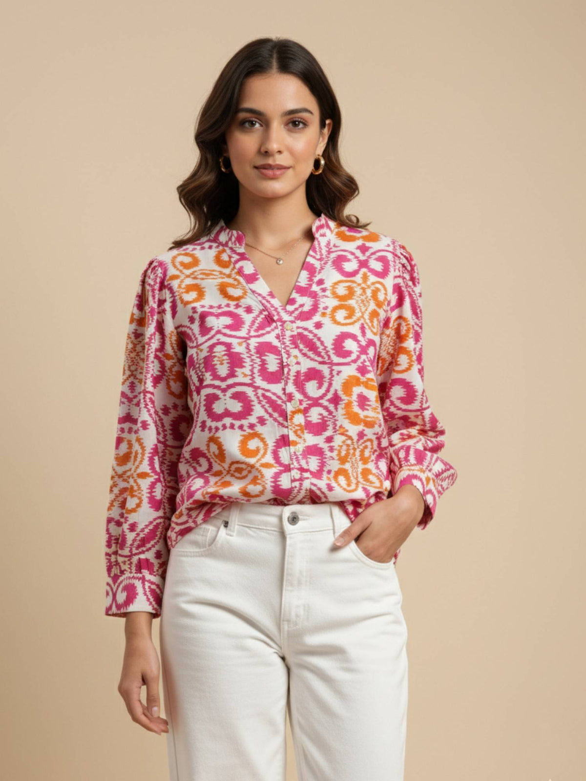 Women Multi-Color Ikat Printed Rayon Casual Shirt | S67 - view 1