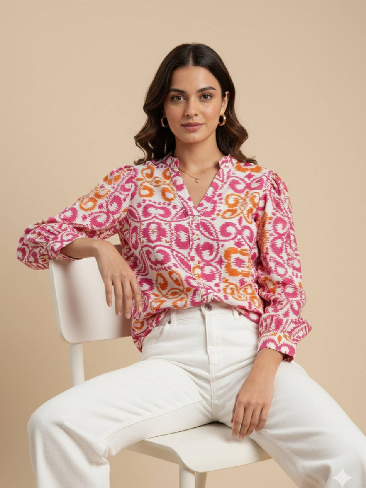 Women Multi-Color Ikat Printed Rayon Casual Shirt | S67 - view 3