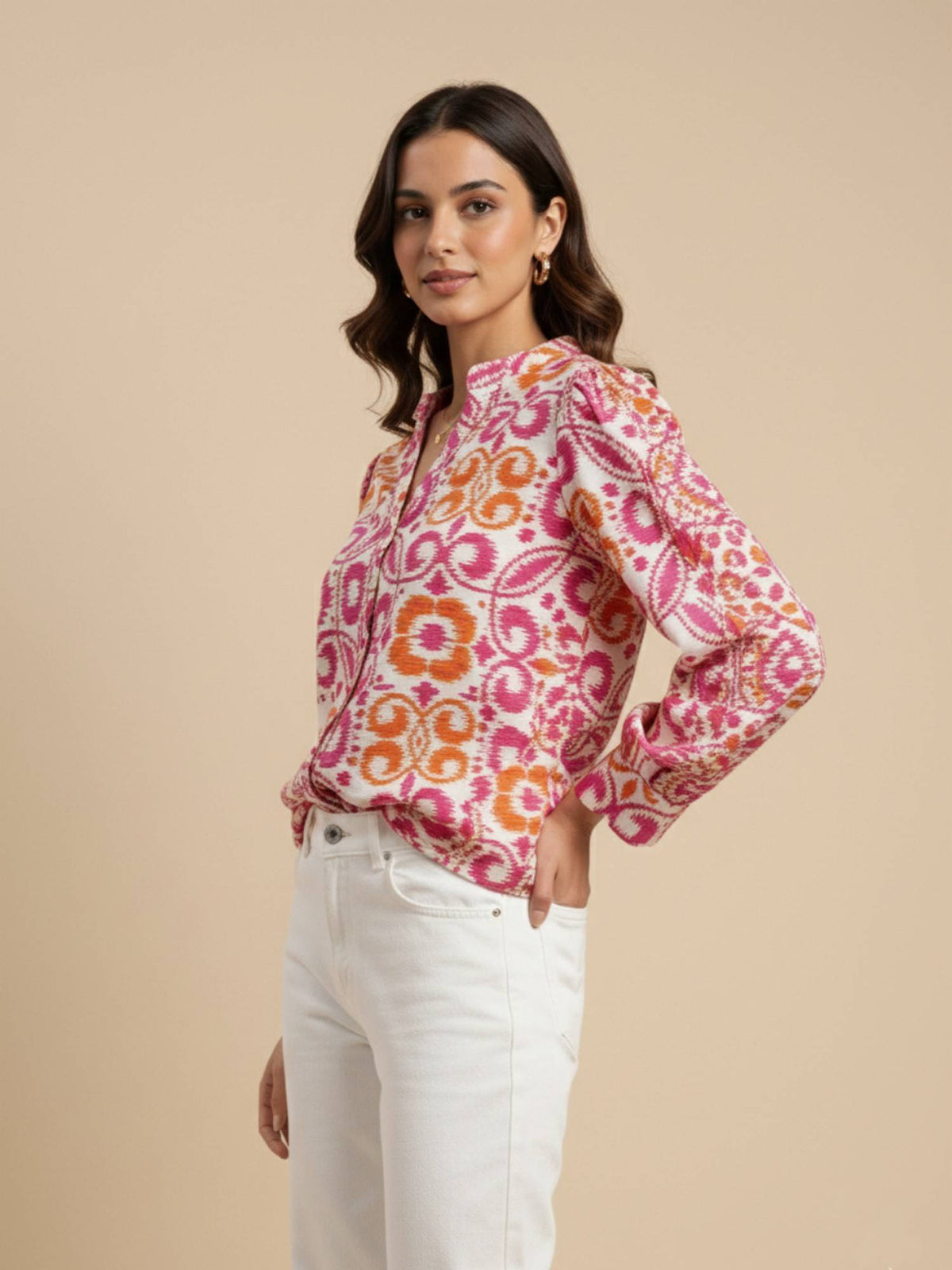 Women Multi-Color Ikat Printed Rayon Casual Shirt | S67 - view 4
